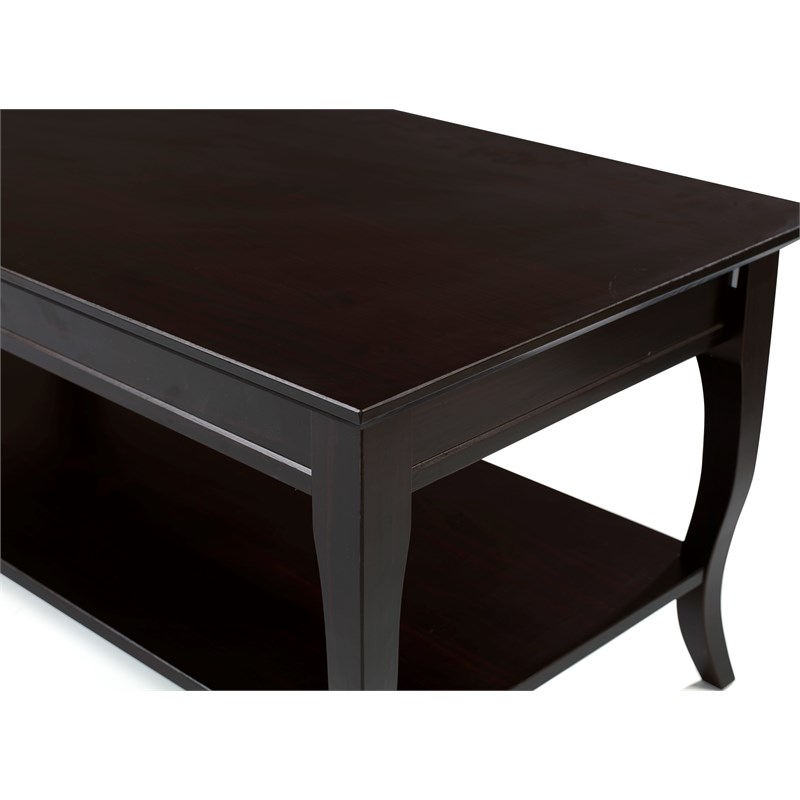 Riverbay Furniture Juno Solid Wood Coffee Table with Contoured Legs in Espresso