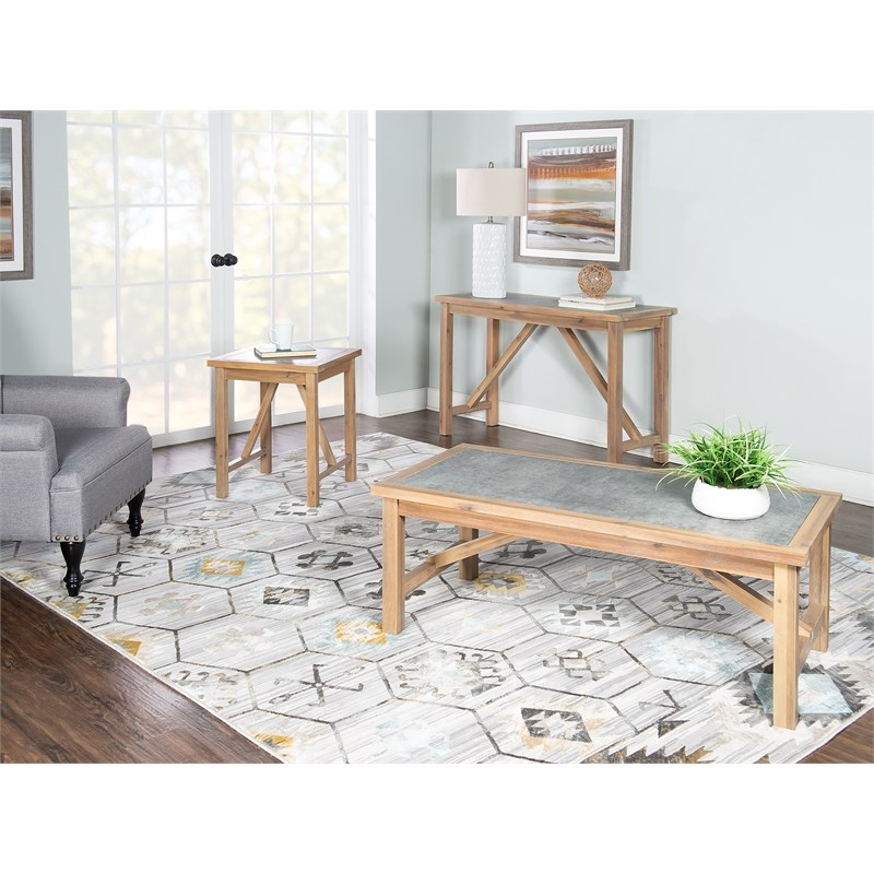 Riverbay Furniture Langley Faux Concrete Coated and Wood Coffee Table in Brown