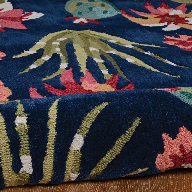 Riverbay Furniture Zaire 5'X7' Polyester and Cotton Area Rug - Cactus Navy/Multi