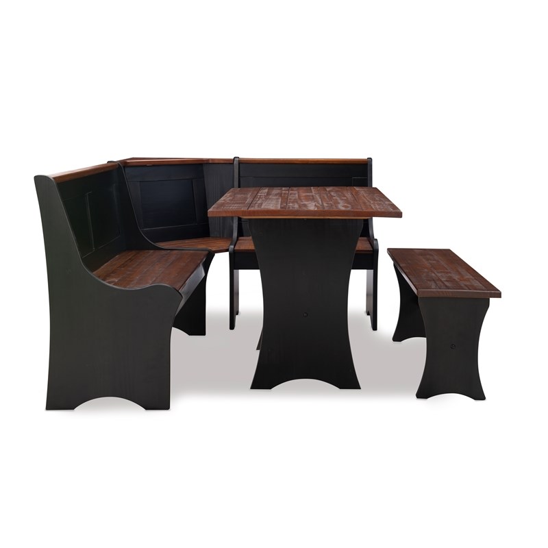 Riverbay Furniture Kerry Planked Solid Wood Dining Nook Set in Black