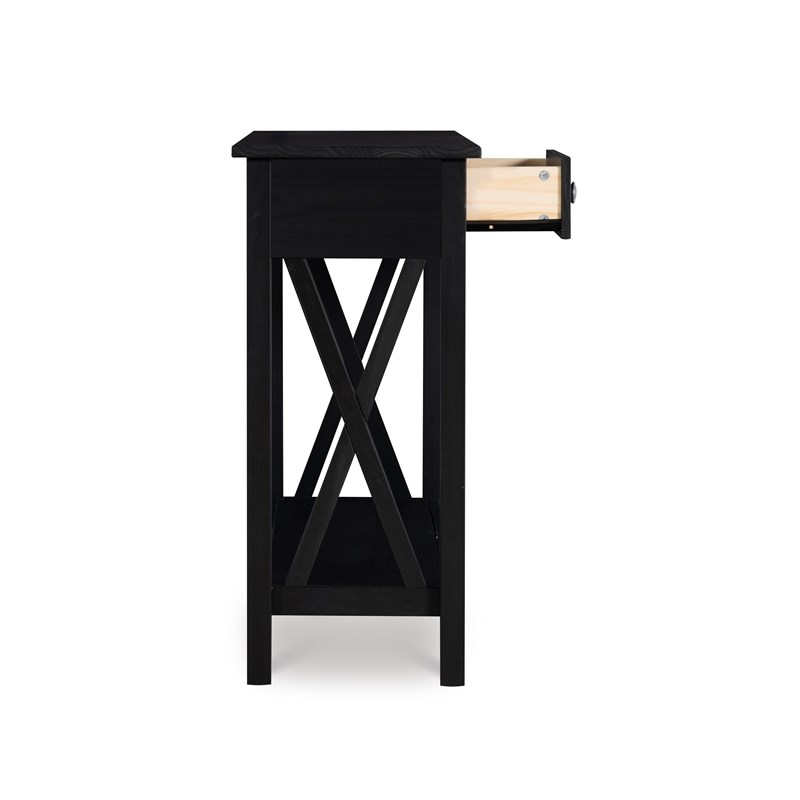 Riverbay Furniture Baldwin X-Design Solid Wood 2-Drawer Console Table in Black