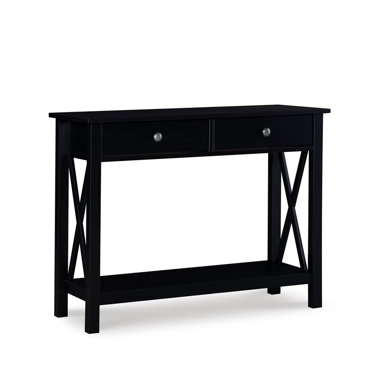 Riverbay Furniture Baldwin X-Design Solid Wood 2-Drawer Console Table in Black