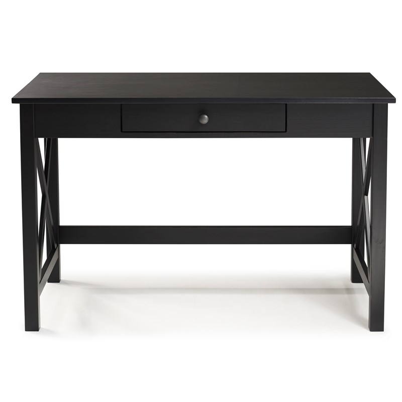 Riverbay Furniture Baldwin X-Design Solid Wood 1-Drawer Laptop Desk in Black
