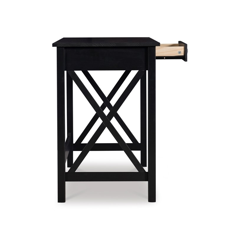 Riverbay Furniture Baldwin X-Design Solid Wood 1-Drawer Laptop Desk in Black