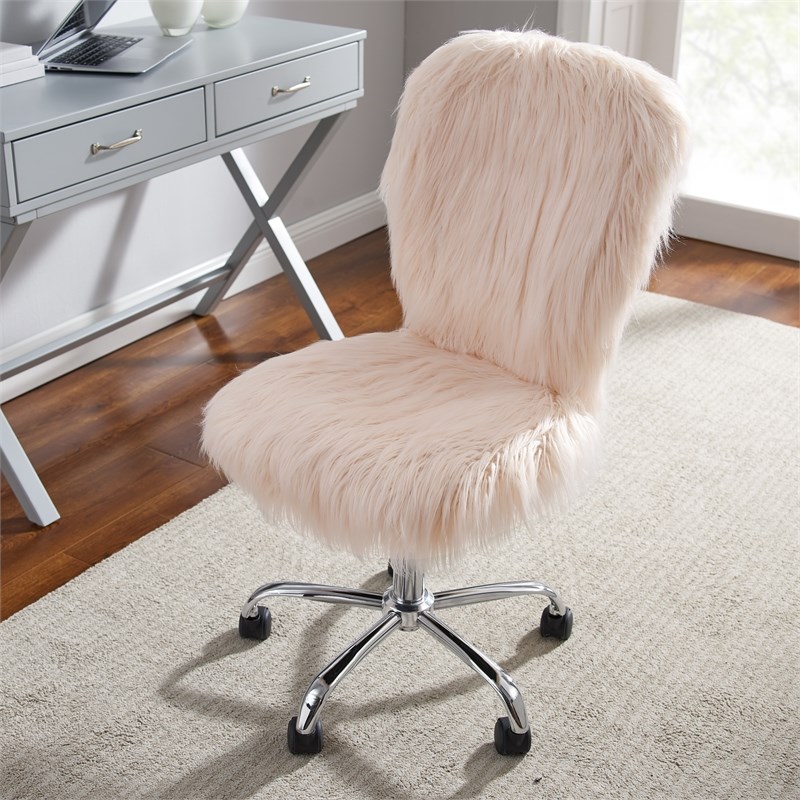 Riverbay Furniture Faux Fur Upholstered Armless Office Chair in Blush Pink