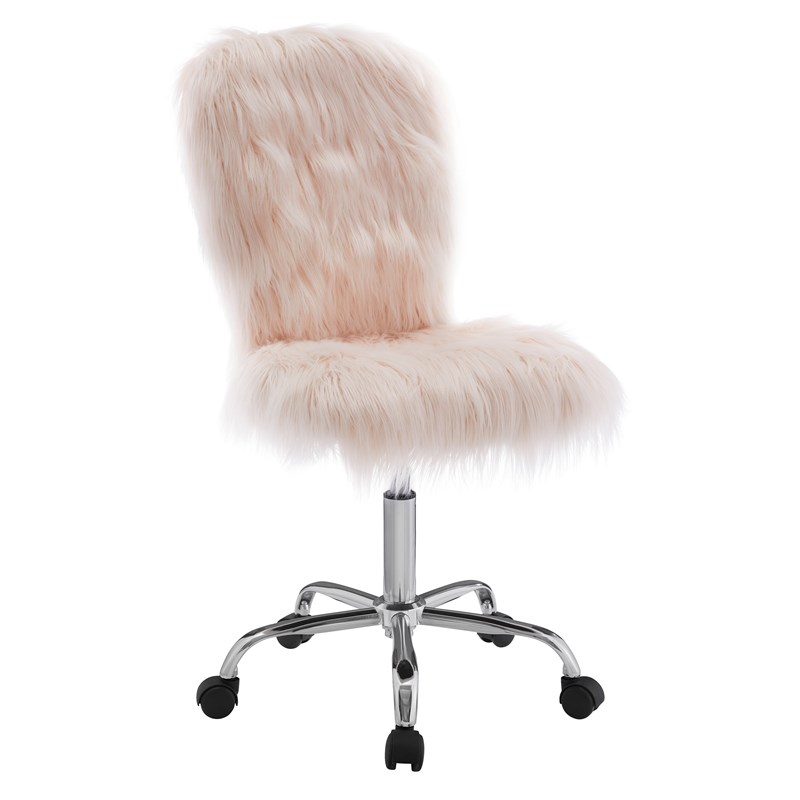 Riverbay Furniture Faux Fur Upholstered Armless Office Chair in Blush Pink