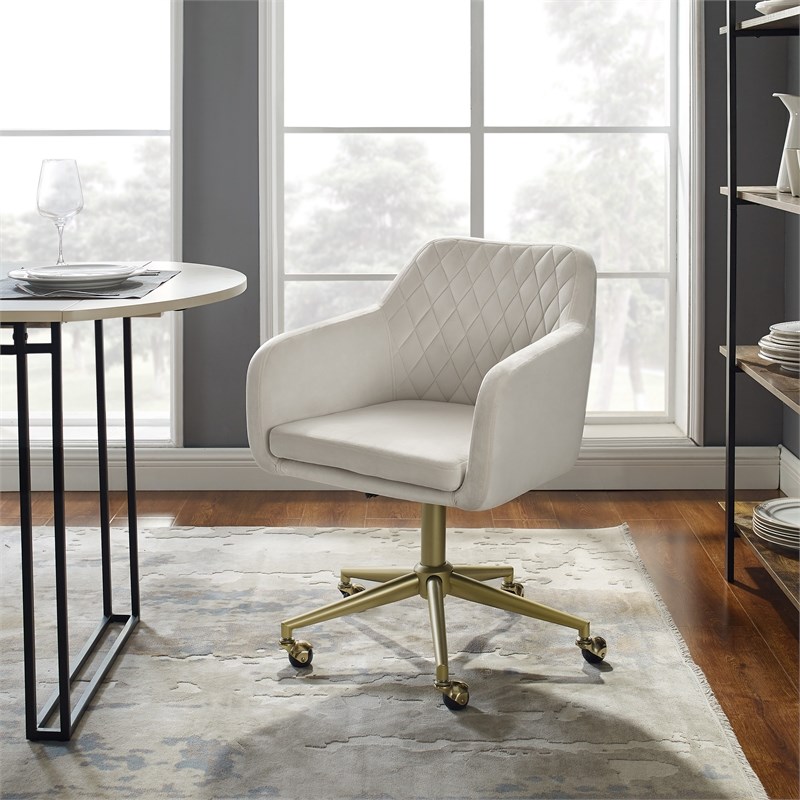 Riverbay Furniture Upholstered Quilted Office Chair in Off White