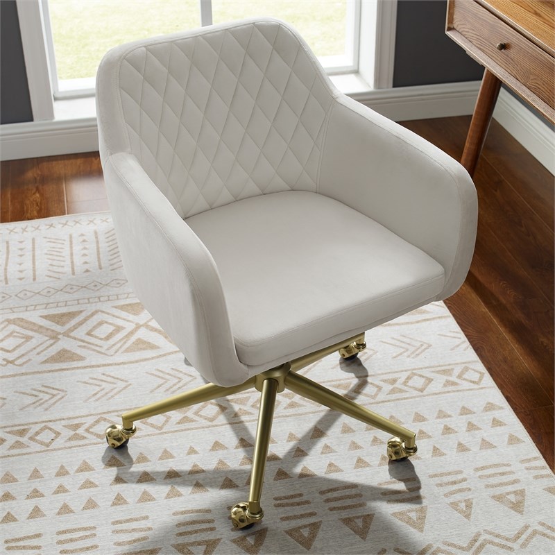 Riverbay Furniture Upholstered Quilted Office Chair in Off White