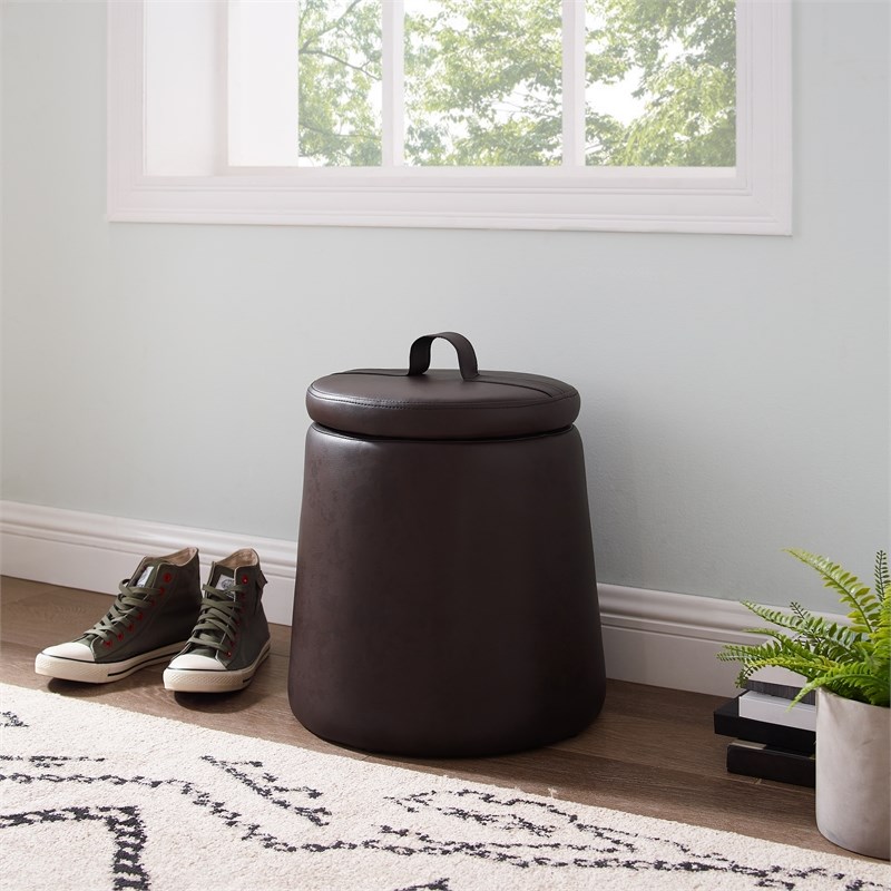 Riverbay Furniture Upholstered Faux Leather Storage Ottoman in Brown
