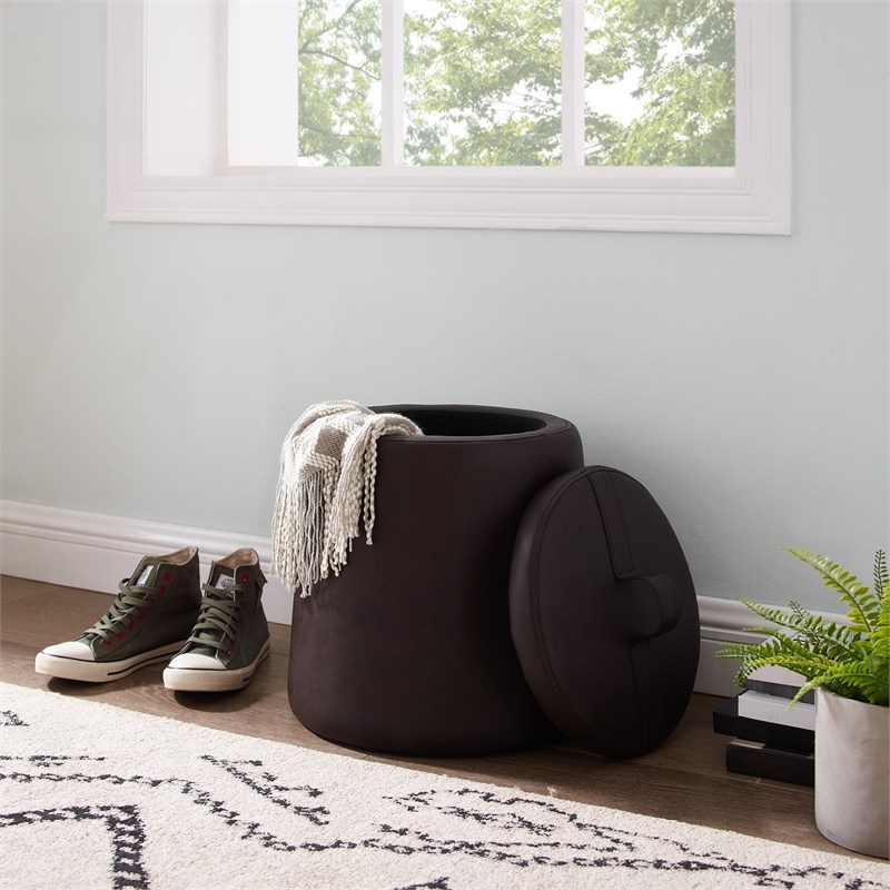 Riverbay Furniture Upholstered Faux Leather Storage Ottoman in Brown