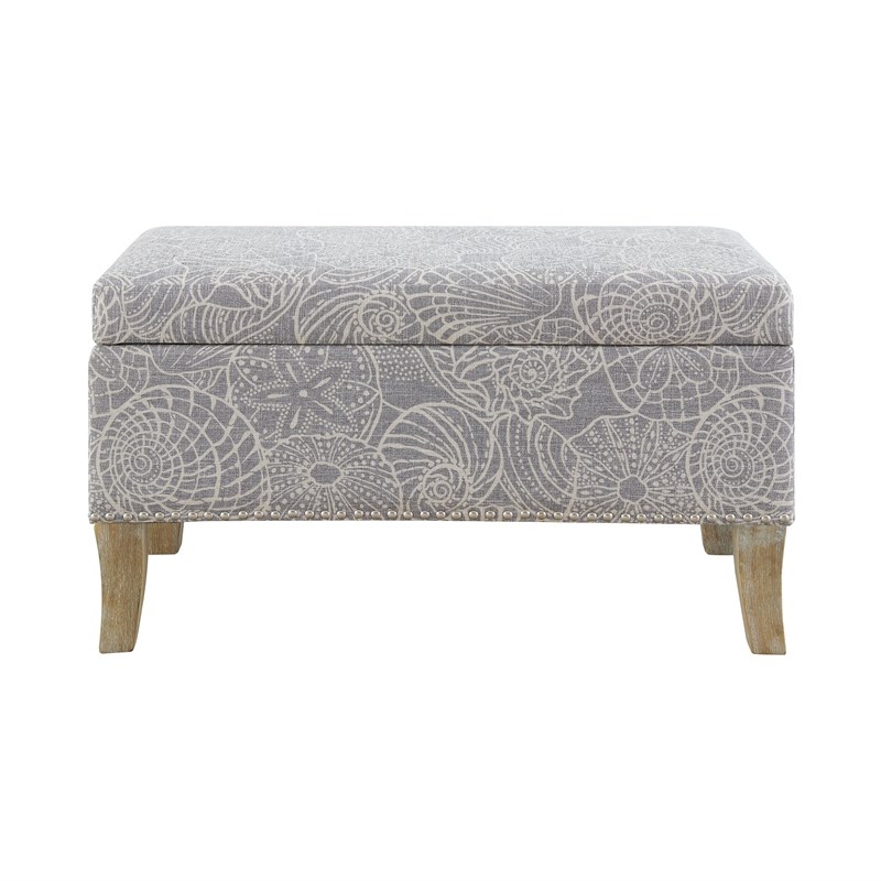 Riverbay Furniture Wood Upholstered Storage Ottoman in Stone Gray