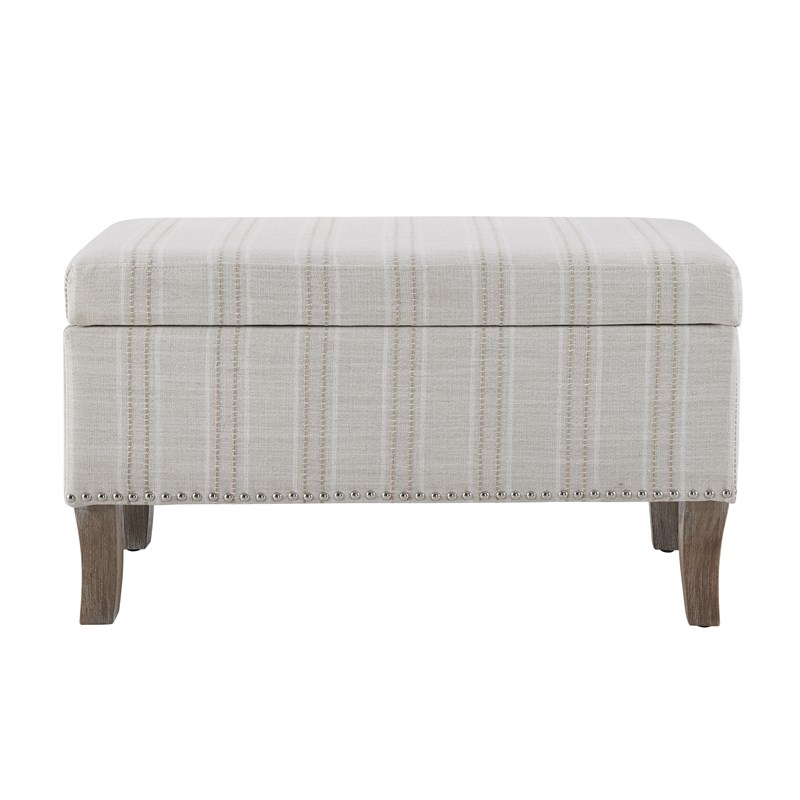 Riverbay Furniture Stripe Wood Upholstered Storage Ottoman in Gray