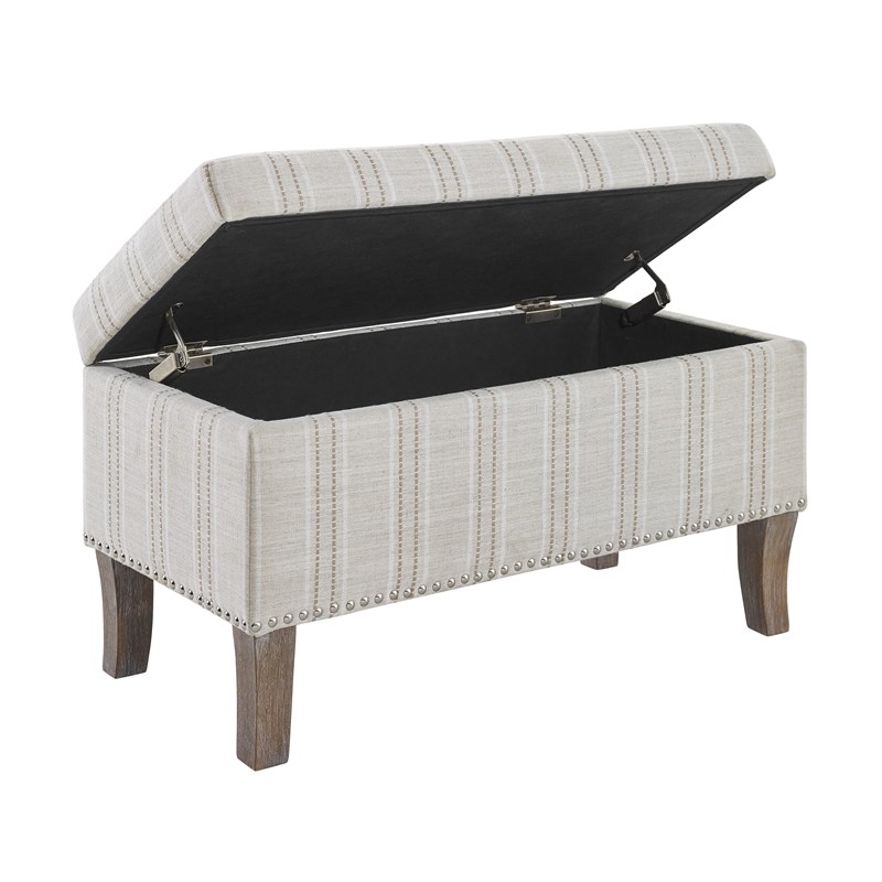 Riverbay Furniture Stripe Wood Upholstered Storage Ottoman in Gray