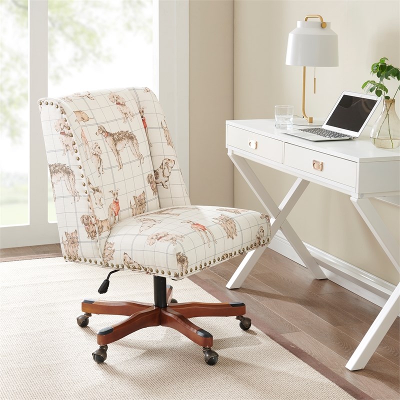 Riverbay Furniture Dog Wood Upholstered Office Chair in Beige