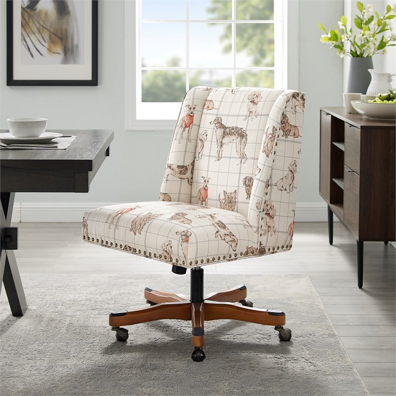 Riverbay Furniture Dog Wood Upholstered Office Chair in Beige