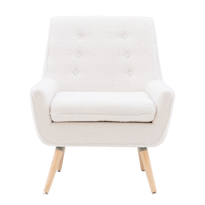Riverbay Furniture Wood Upholstered Sherpa Accent Chair in Natural