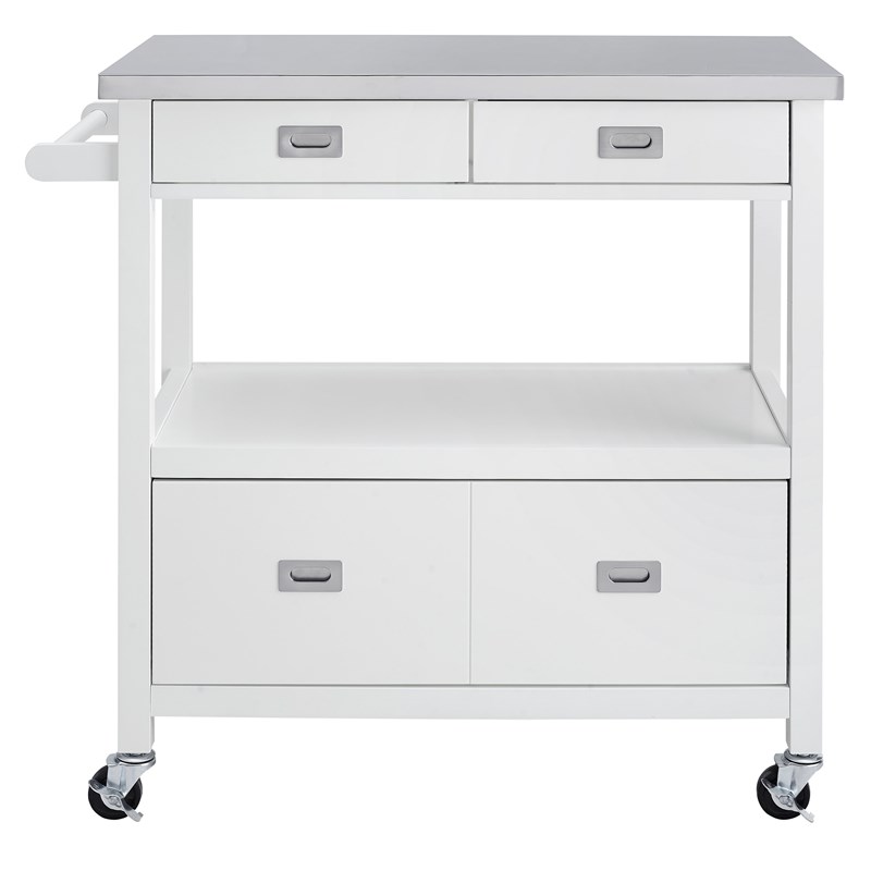 Riverbay Furniture Wood and Stainless Steel Kitchen Cart in White