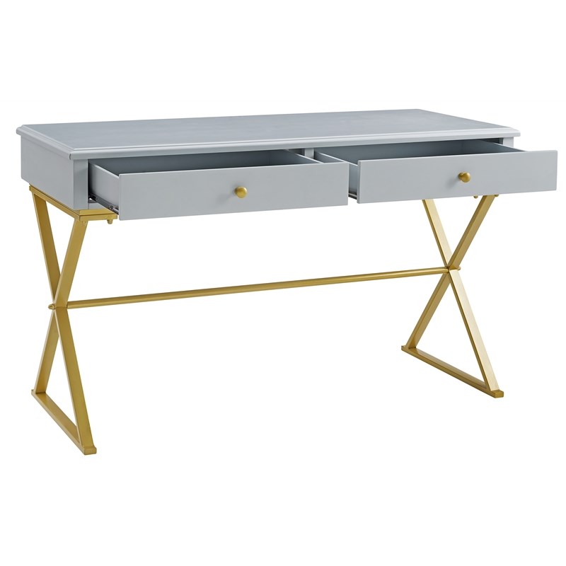 Riverbay Furniture Two Drawer Wood and Metal Desk in Gray