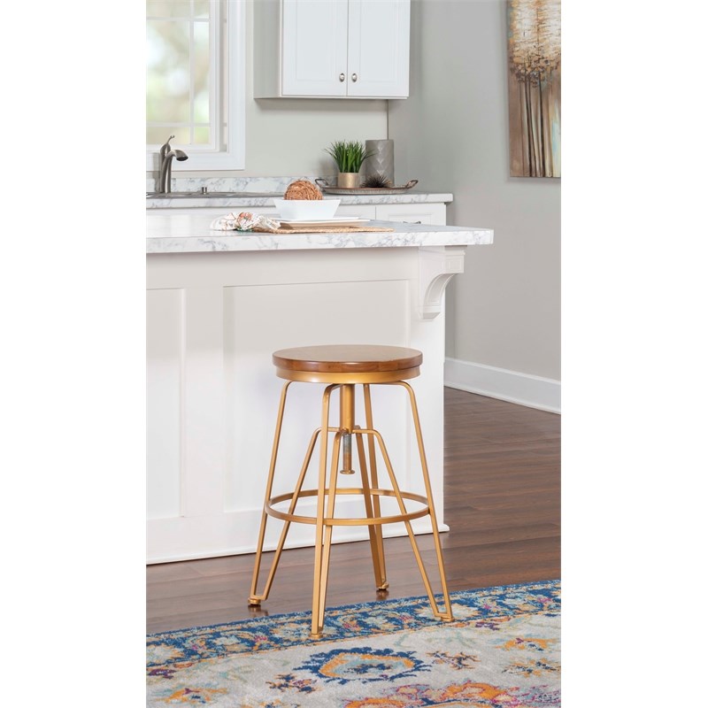 Riverbay Furniture Wood and Metal Adjustable Stool in Matte Gold