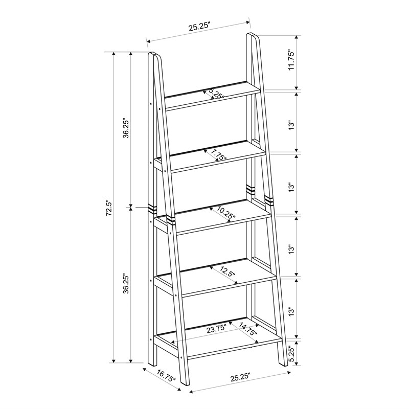 Riverbay Furniture Wood Ladder Bookshelf in Gray