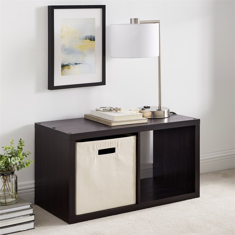 Riverbay Furniture Two Cubby Wood Storage Cabinet in Espresso
