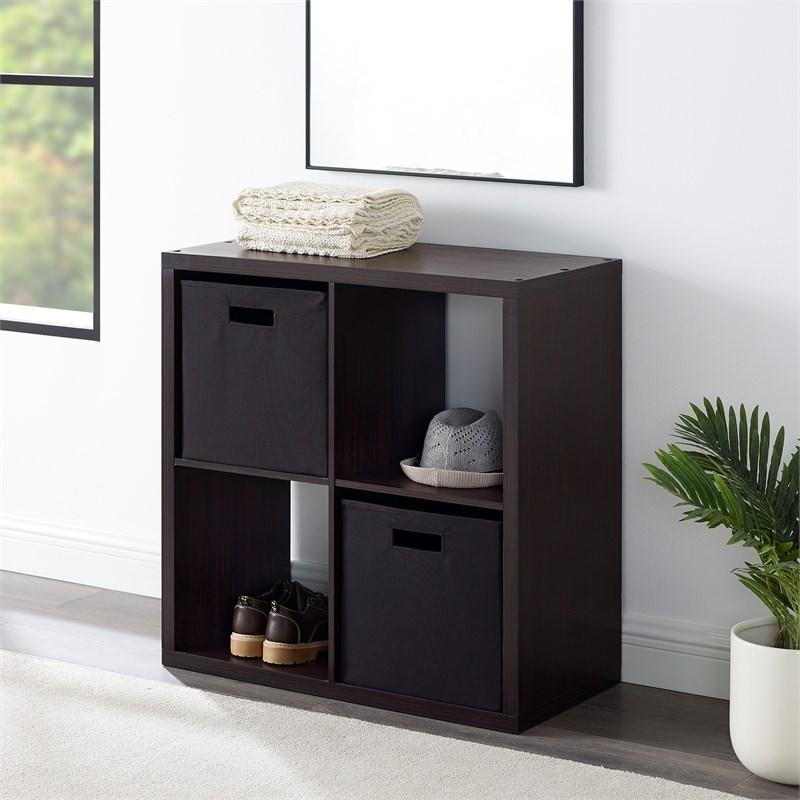Riverbay Furniture Four Cubby Wood Storage Cabinet in Espresso