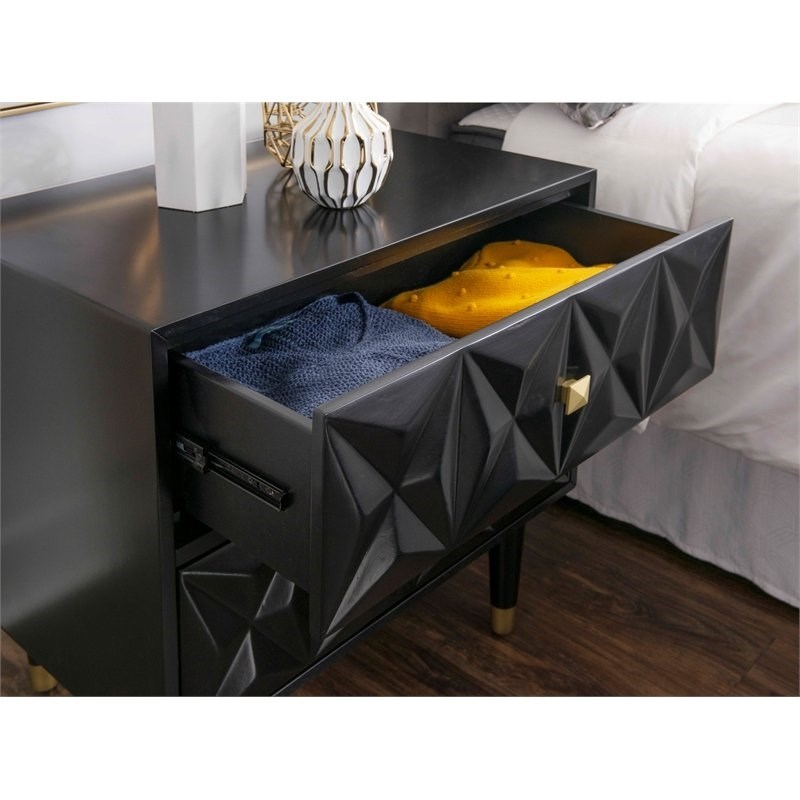 Riverbay Furniture Two Drawer Wood Geo Texture Nightstand in Black