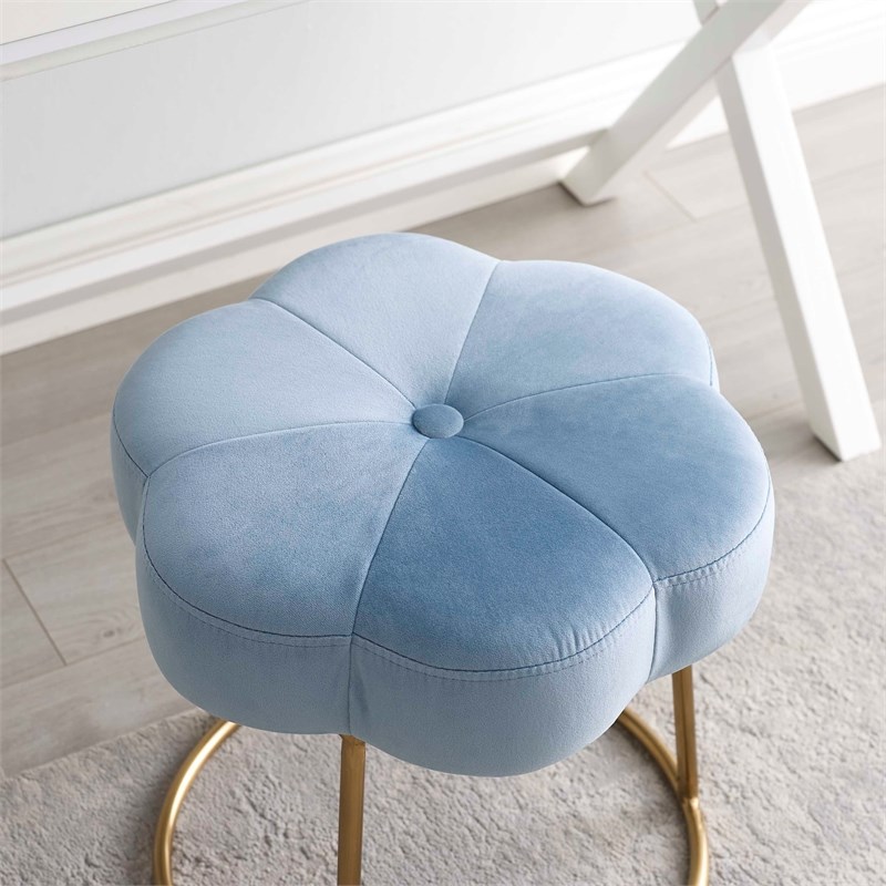 Riverbay Furniture Metal Upholstered Accent Vanity Stool in Blue