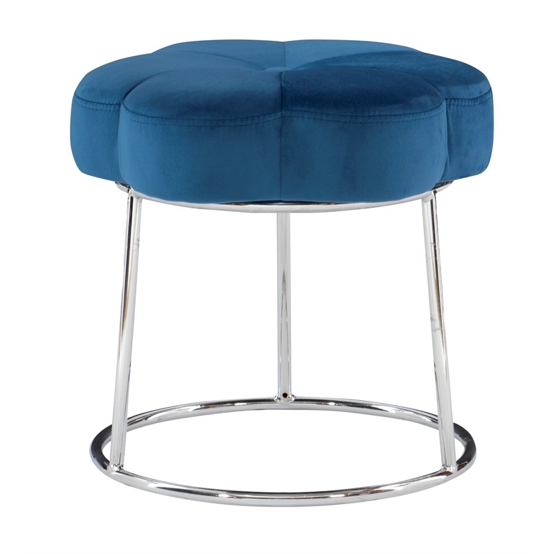 Riverbay Furniture Metal Upholstered Accent Vanity Stool in Navy Blue