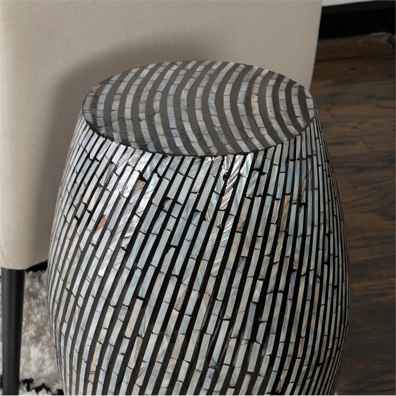 Riverbay Furniture Capiz Zebra Mosaic Drum Table in Black