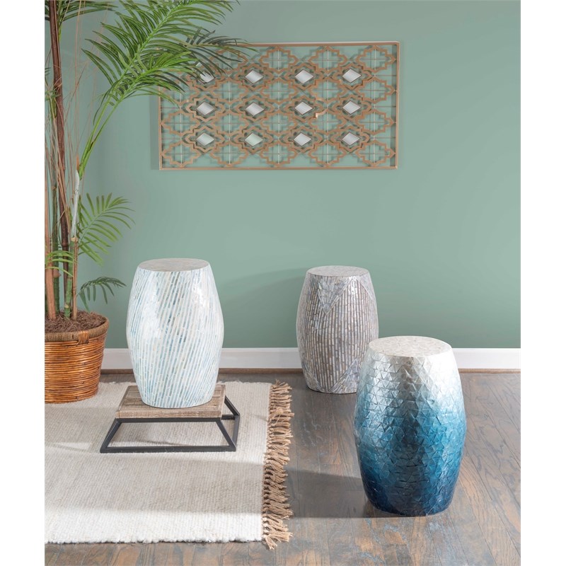 Riverbay Furniture Mosaic Capiz Drum Table in Light Blue
