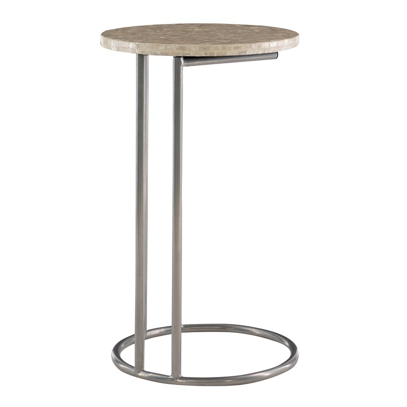 Riverbay Furniture Capiz Mosaic Metal Accent C Table in Silver