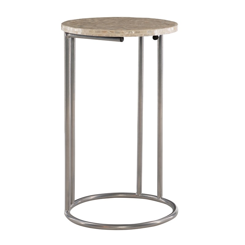 Riverbay Furniture Capiz Mosaic Metal Accent C Table in Silver