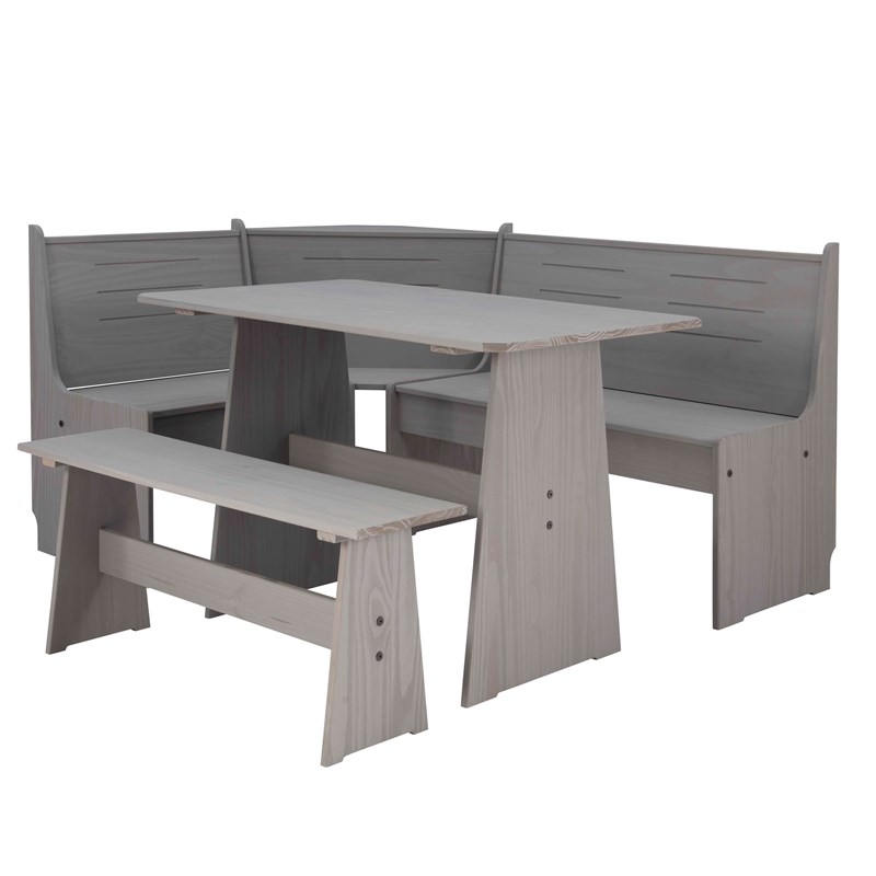 Riverbay Furniture  Pine Wood Corner Dining Nook Set in Gray