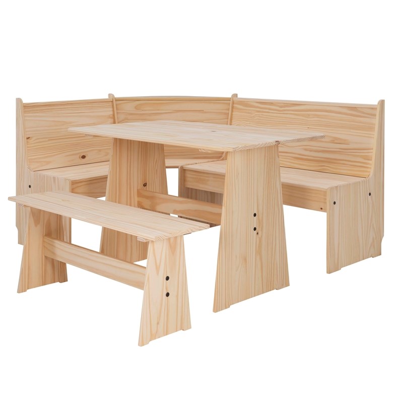 Riverbay Furniture  Pine Wood Corner Dining Nook Set in Unfinished