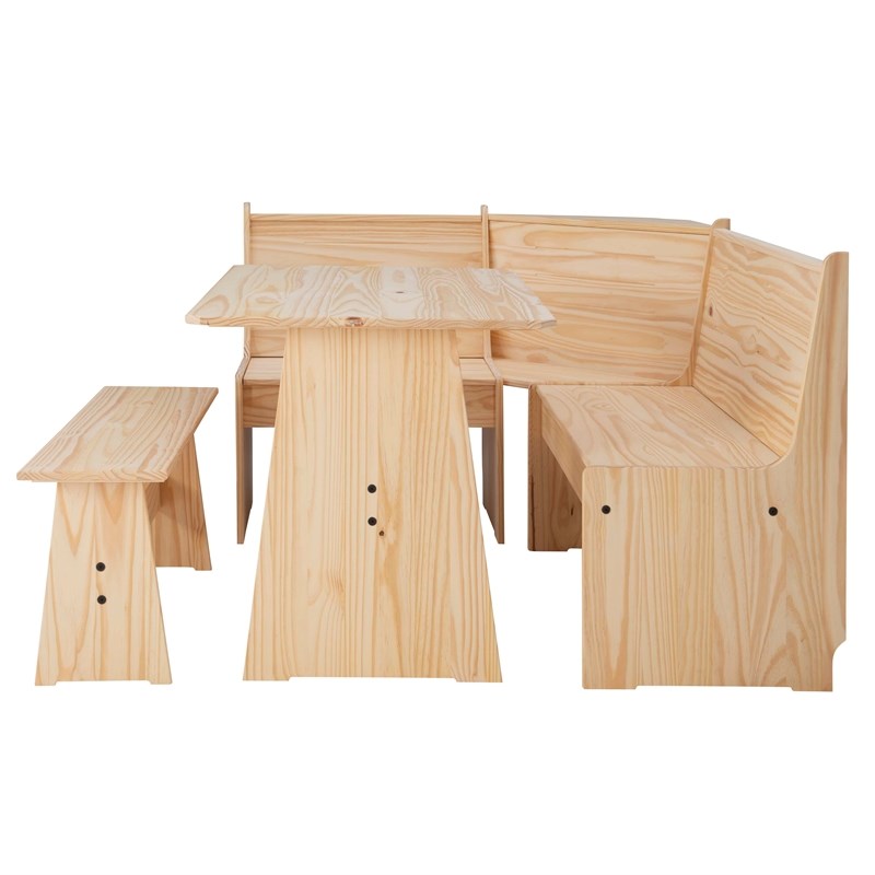 Riverbay Furniture  Pine Wood Corner Dining Nook Set in Unfinished