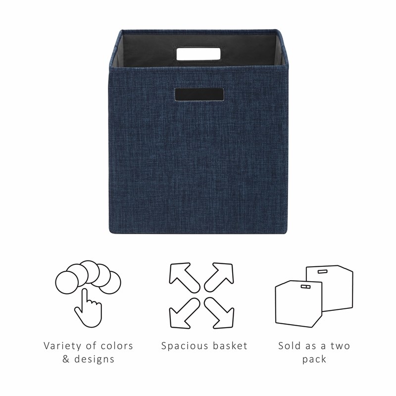 Riverbay Furniture Transitional Two Pack Fabric Storage Bins in Navy