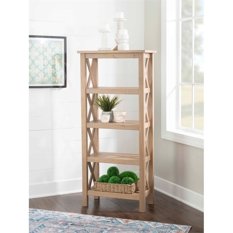 Riverbay Furniture Transitional Pine Wood Bookcase in Driftwood Brown