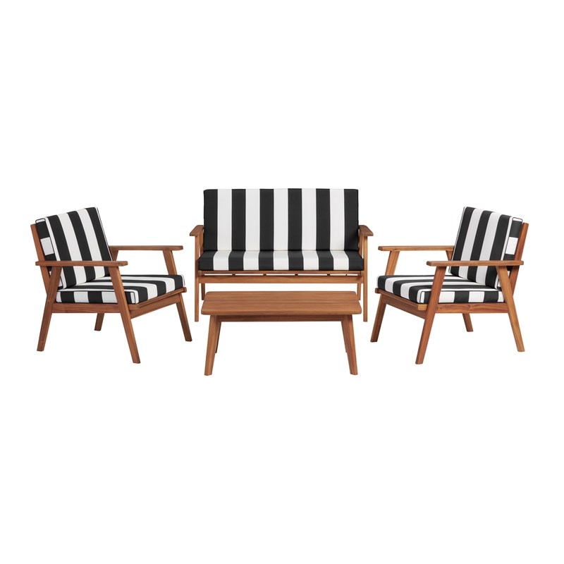 Riverbay Furniture Transitional Acacia Wood Striped Outdoor Set in Black