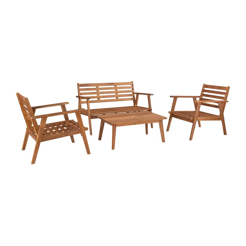 Riverbay Furniture Transitional Acacia Wood Outdoor Chat Set in Natural