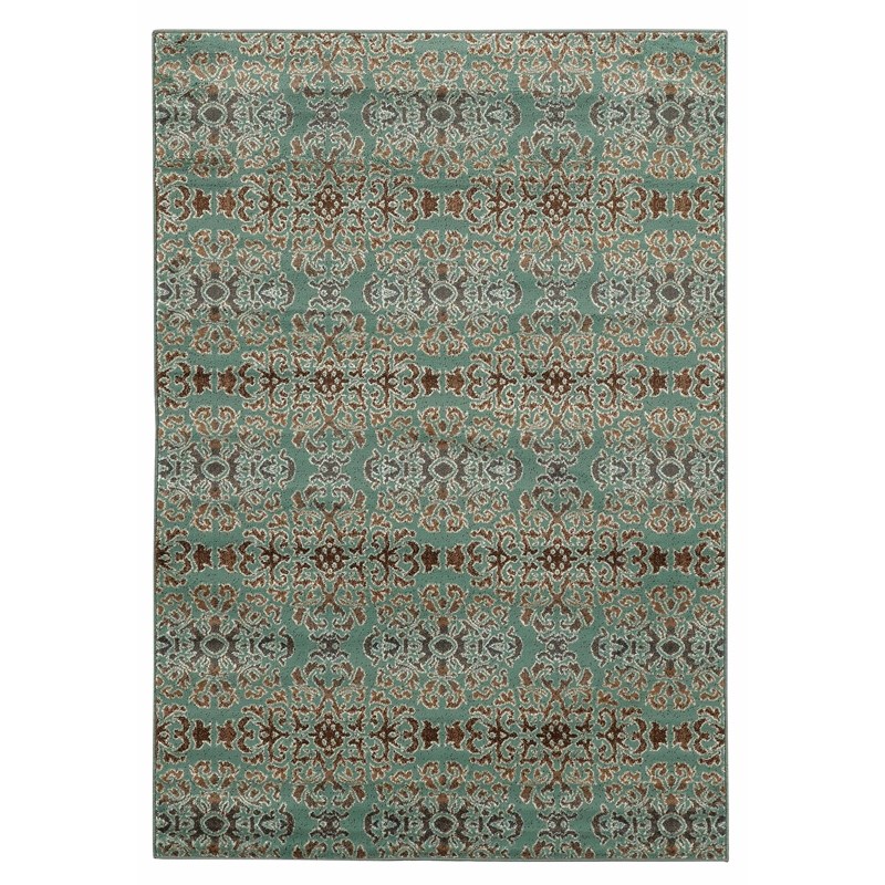 Riverbay Furniture Transitional Polypropylene 2'x3' Rug in Turquoise and Brown