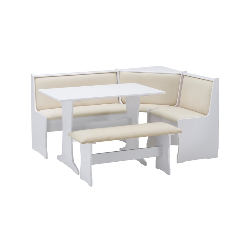 Riverbay Furniture Wood Storage Nook Dining Set in White and Beige