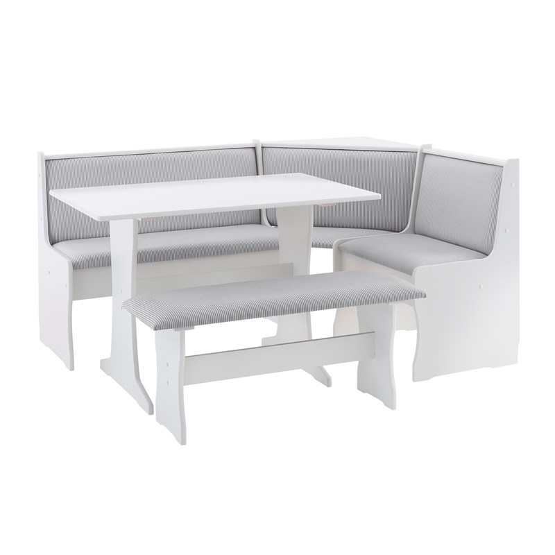 Riverbay Furniture Wood Storage Nook Dining Set in White and Gray