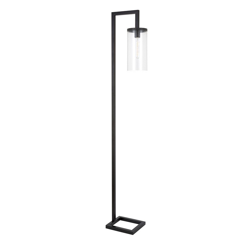 Henn Hart Industrial Black Bronze Floor Lamp And Cylinder Seed Glass Shade Homesquare Black Bronze Floor Lamp, Bronze Floor Lamp With Glass Shade