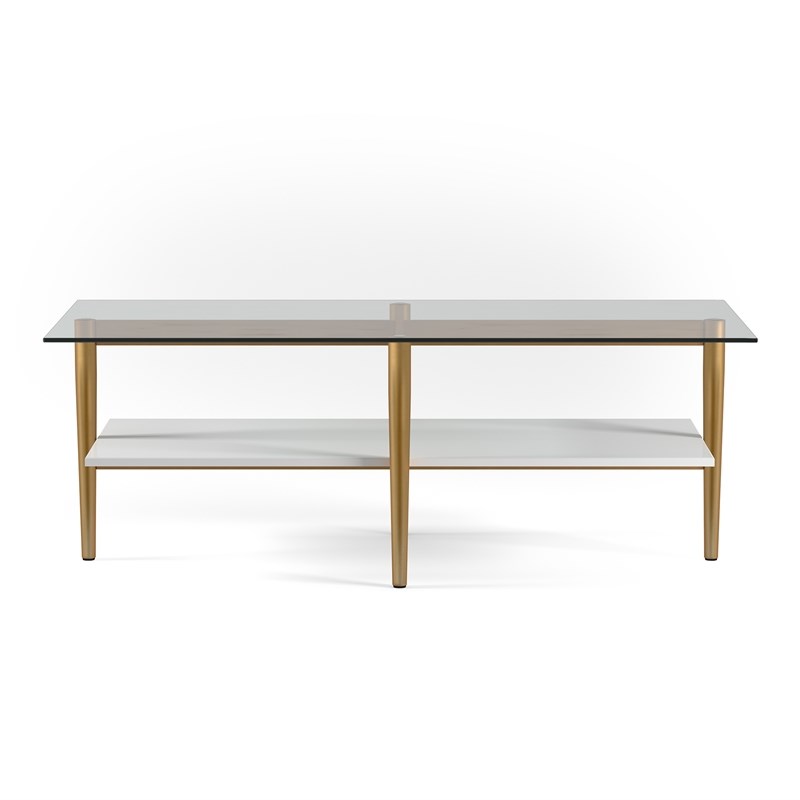 henn&hart midcentury brass metal rectangle coffee table and white