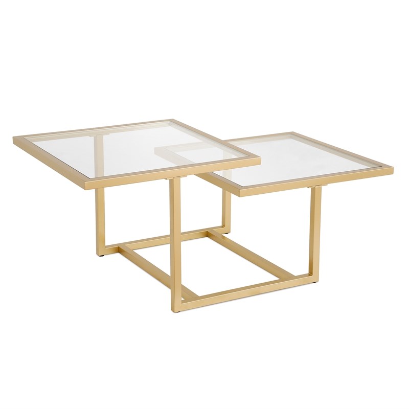 Henn Hart Metal Two Tier Glass Top Gold Coffee Table Ct0188