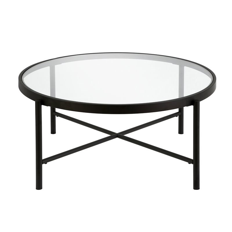 Round Glass Top Coffee Table, Black Round End Table With Glass Top