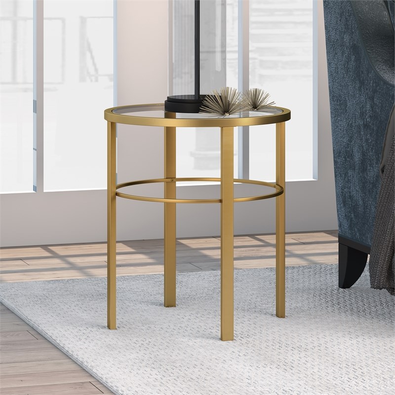 Henn&Hart Brass Finish Side Table with Glass Top