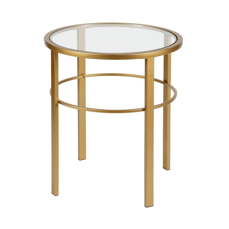Henn&Hart Brass Finish Side Table with Glass Top