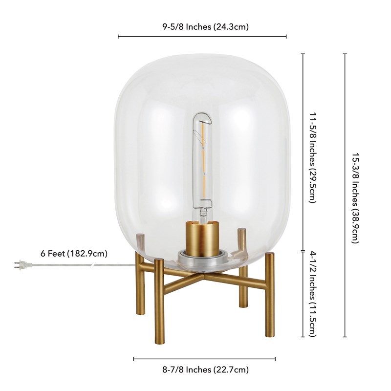 Henn&Hart Industrial Exposed Bulb Table in Brass with Clear Glass Shade